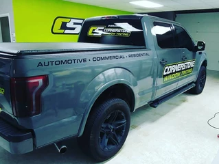 custom vehicle graphics installed on gray truck