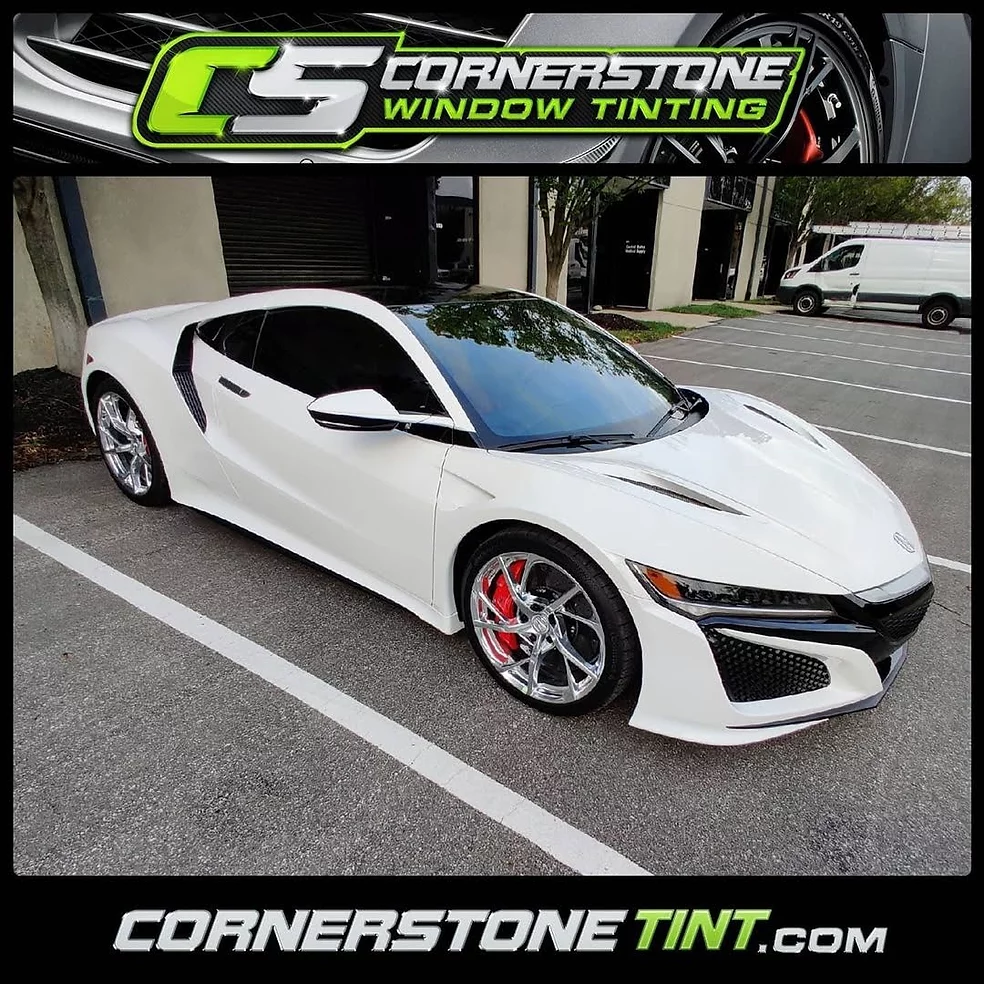 white sports car with window tint