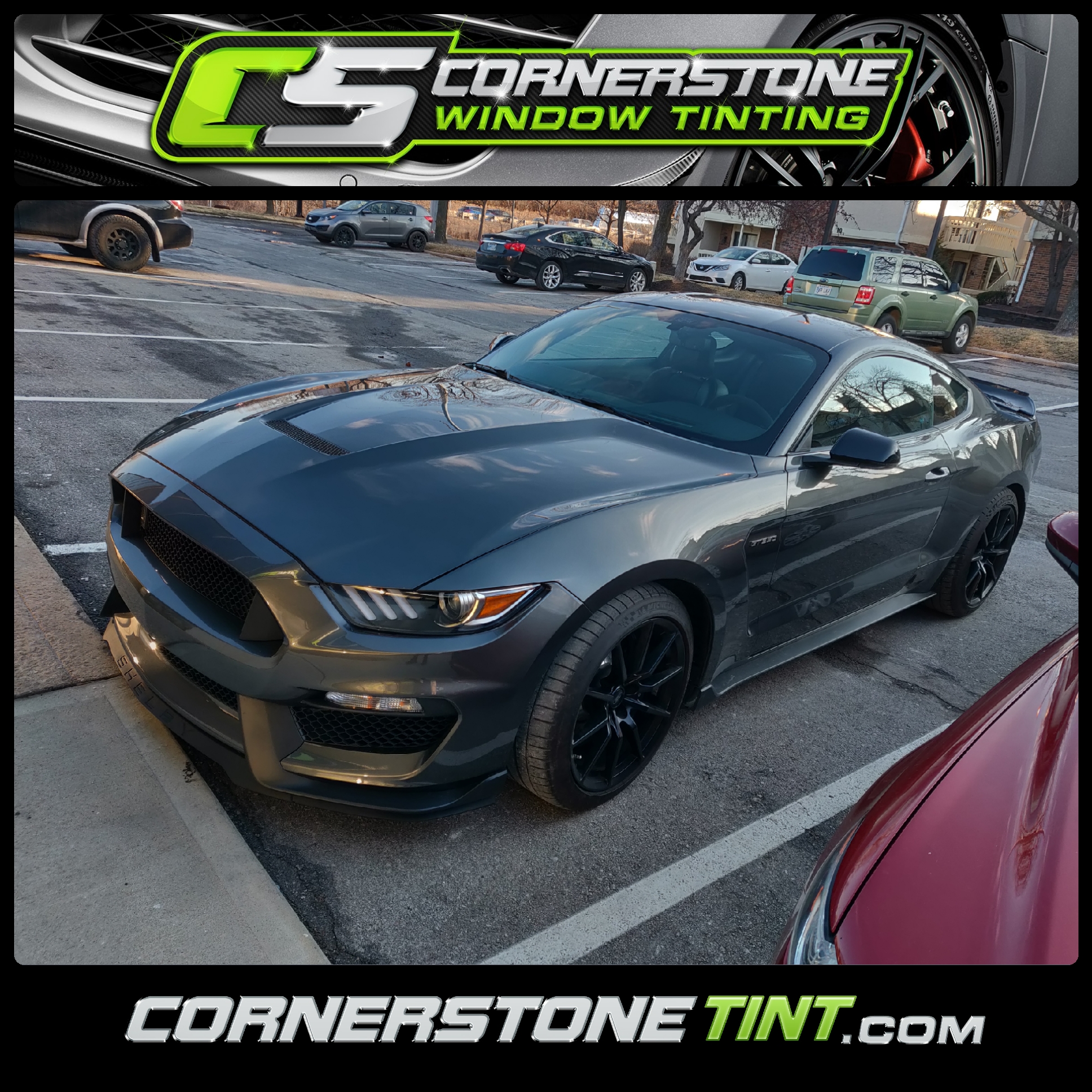 charcoal mustang before racing stripes